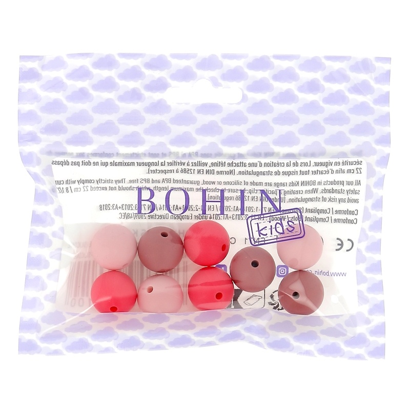 Bohin Round Silicone Beads 9/Pkg-Pink Assortment 15mm